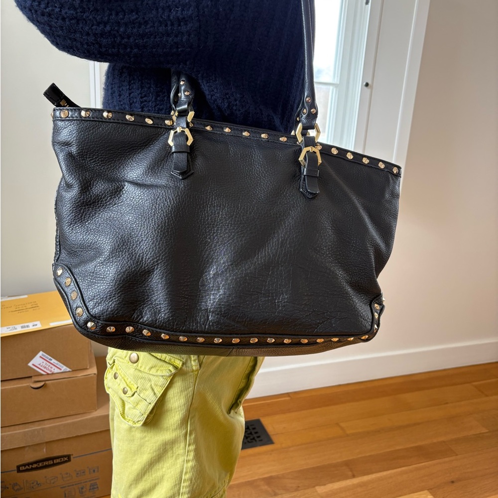 orYany Black Studded Leather zip Tote Bag
